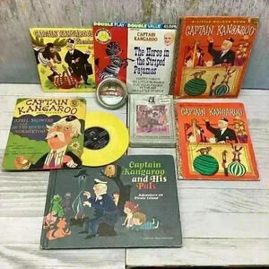 Vintage Collection 1970s Captain Kangaroo memorabilia books, records, 8 Track V4